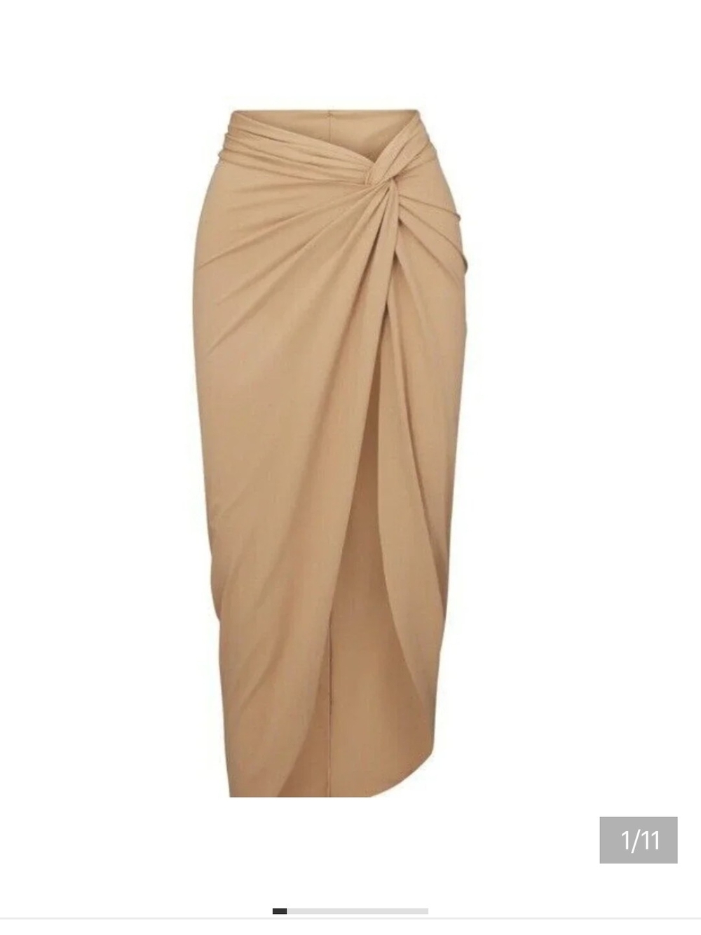SKIMS Draped Twist-Front Midi Skirt in Beige. Sz S.  NEW